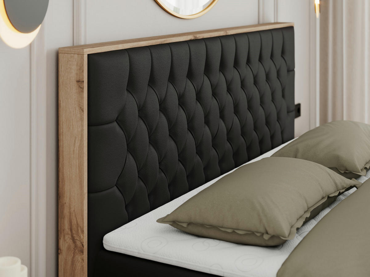 BOXBETT AMORE 160/200 Schwarz Velvet - H3 - Schwarz, Holz/Textil (160/200cm) - MKS