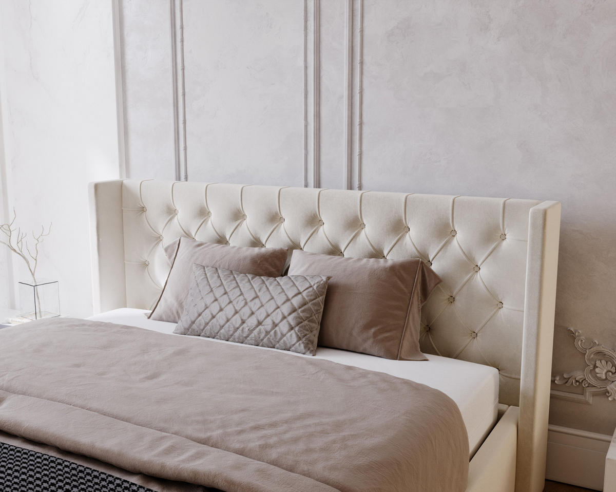 POLSTERBETT 140x200 cm Rolia, Glamour, Chesterfield, Beige - Beige, Holz/Textil (140/200cm) - Emporius