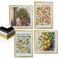 WANDBILDER 4er Set - 50x50 cm & 40x60 cm Goldrahmen - Fruchtige Zitrusmuster - Goldfarben, Kunststoff (50/50cm) - ArtPrintCave