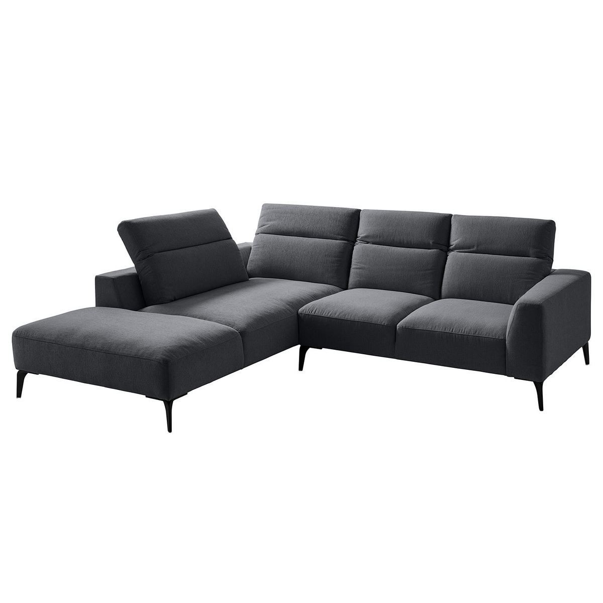 ECKSOFA mit Ottomane - Schwarz/Grau, Textil/Metall (263/238cm) - home24