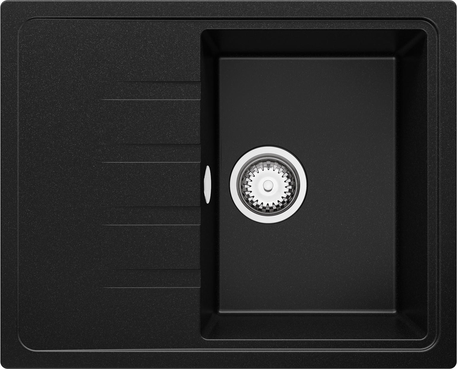 SPÜLBECKEN Mailand, 2-er set Schwarz 62/50 cm 1 Becken + Ablauf-Set ab 40er Unterschrank - Chromfarben/Schwarz, Kunststoff (62/19/50cm) - Primagran