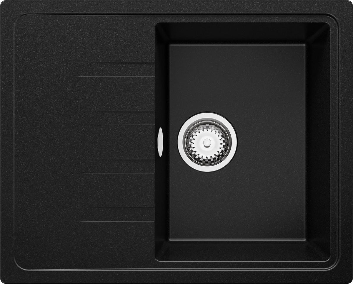 SPÜLBECKEN Mailand, 2-er set Schwarz 62/50 cm 1 Becken + Ablauf-Set ab 40er Unterschrank - Chromfarben/Schwarz, Kunststoff (62/19/50cm) - Primagran