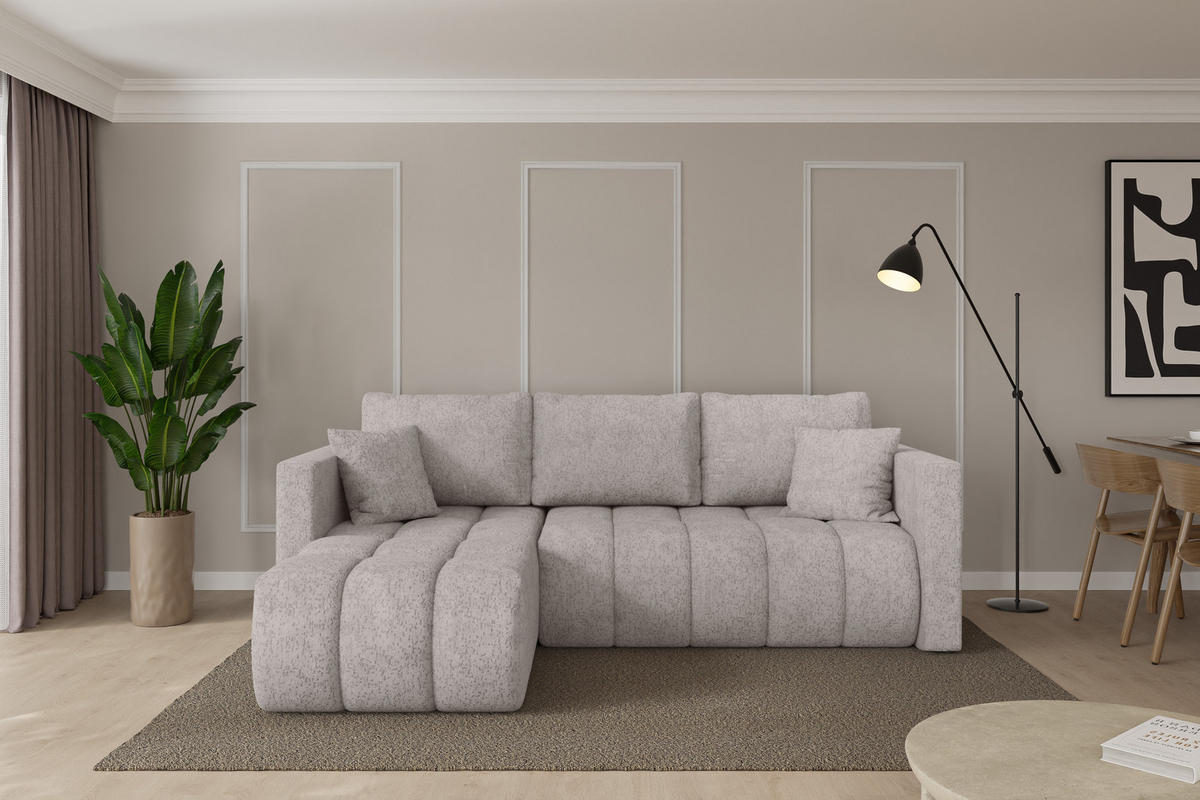 ROHOVÁ SEDAČKA s funkcí spaní, otoman vlevo GARD-L 226x146x85 světle šedá velur - černá/světle šedá, kompozitní dřevo/textil (226/146cm) - ALTDECOR