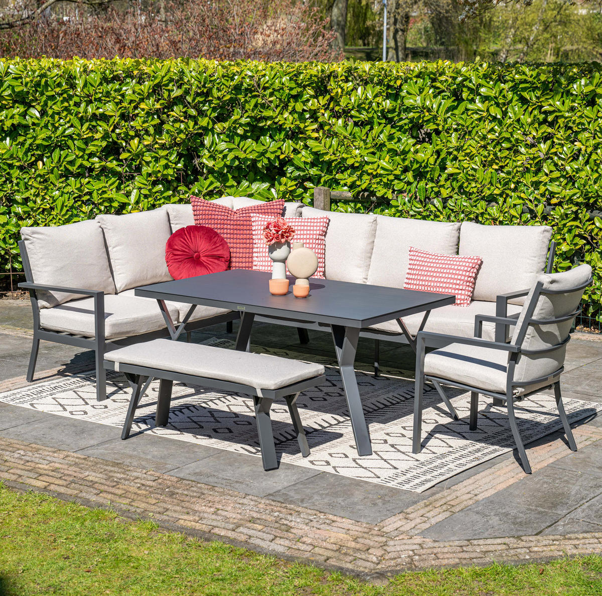 GARTENLOUNGESET Sergio 3-teilig, Premium Dining Ecklounge, Gartenmöbelset - Anthrazit, Metall - GARDEN IMPRESSIONS