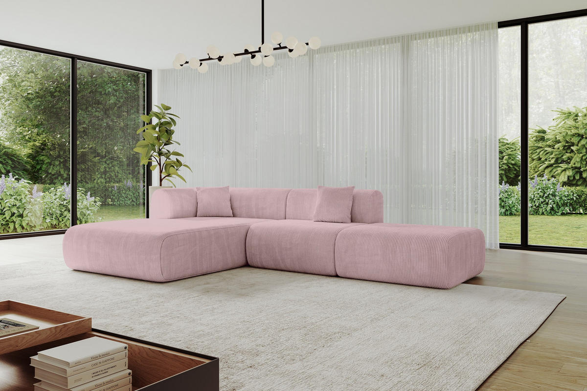 ECKSOFA Ottomane Links OVLY-L 289x176x71 Rosa Cord - Schwarz/Rosa, Holzwerkstoff/Kunststoff (176/289cm) - ALTDECOR