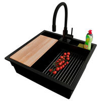 UNTERBAUSPÜLE GRANIT Bergen Pocket, 2-er set Schwarz 56/54 cm 1 Becken + Küchenarmatur 40/38 cm + Ablauf-Set + Küchenzubehörset ab 60er Unterschrank - Chromfarben/Beige, Kunststoff (56/20/54cm) - Primagran