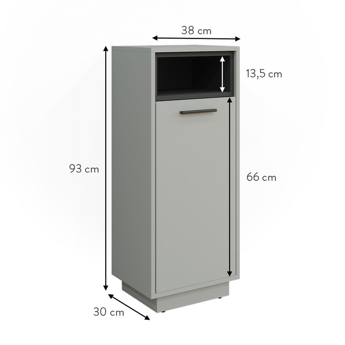 MIDISCHRANK Beatrice Grau 38 x 93 cm - Grau, Holzwerkstoff (30/93/38cm) - Vicco