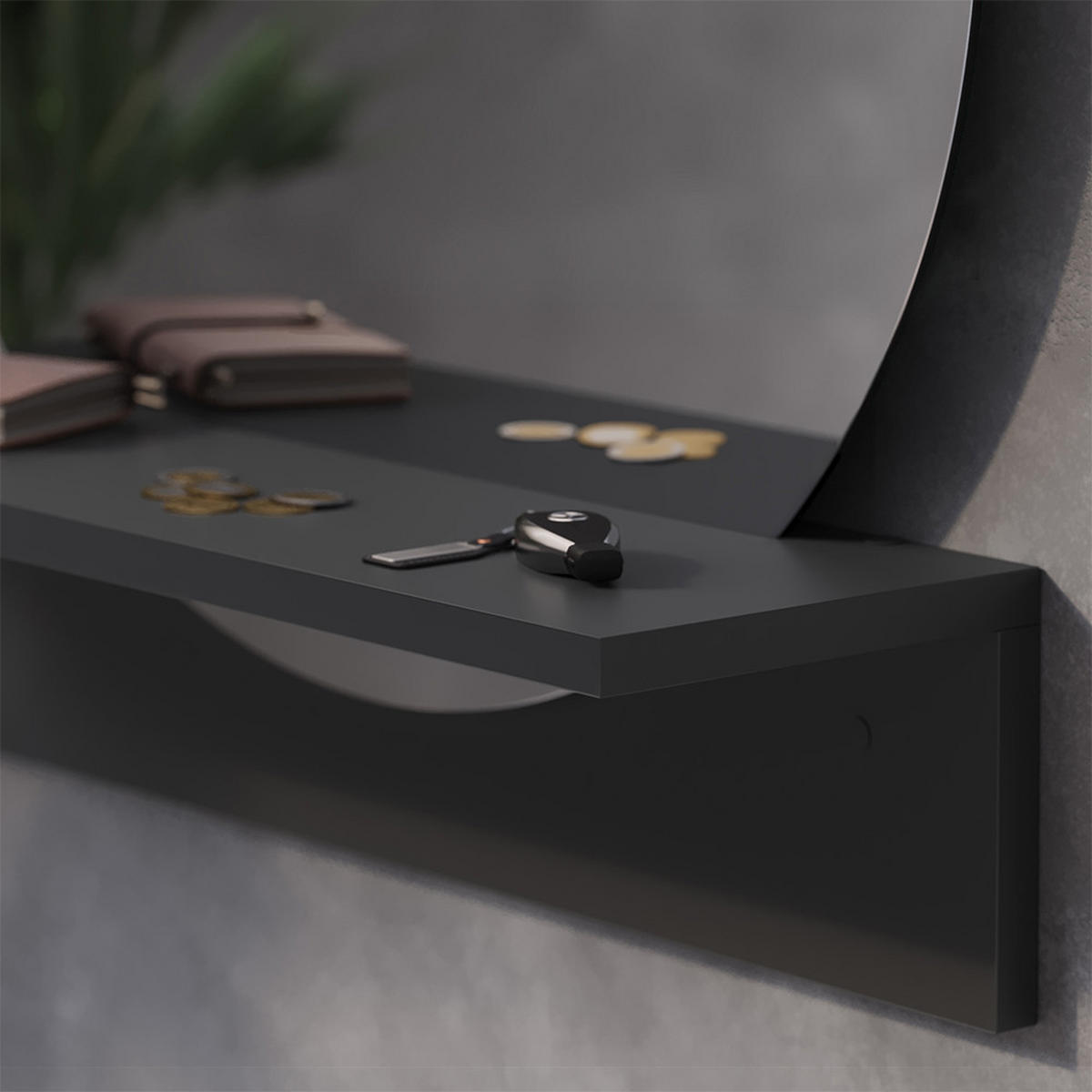 BADEZIMMERSPIEGEL Elyra Schwarz 50 x 54.5 cm mit Ablage - Schwarz, Holzwerkstoff (50/54.5/15cm) - Vicco