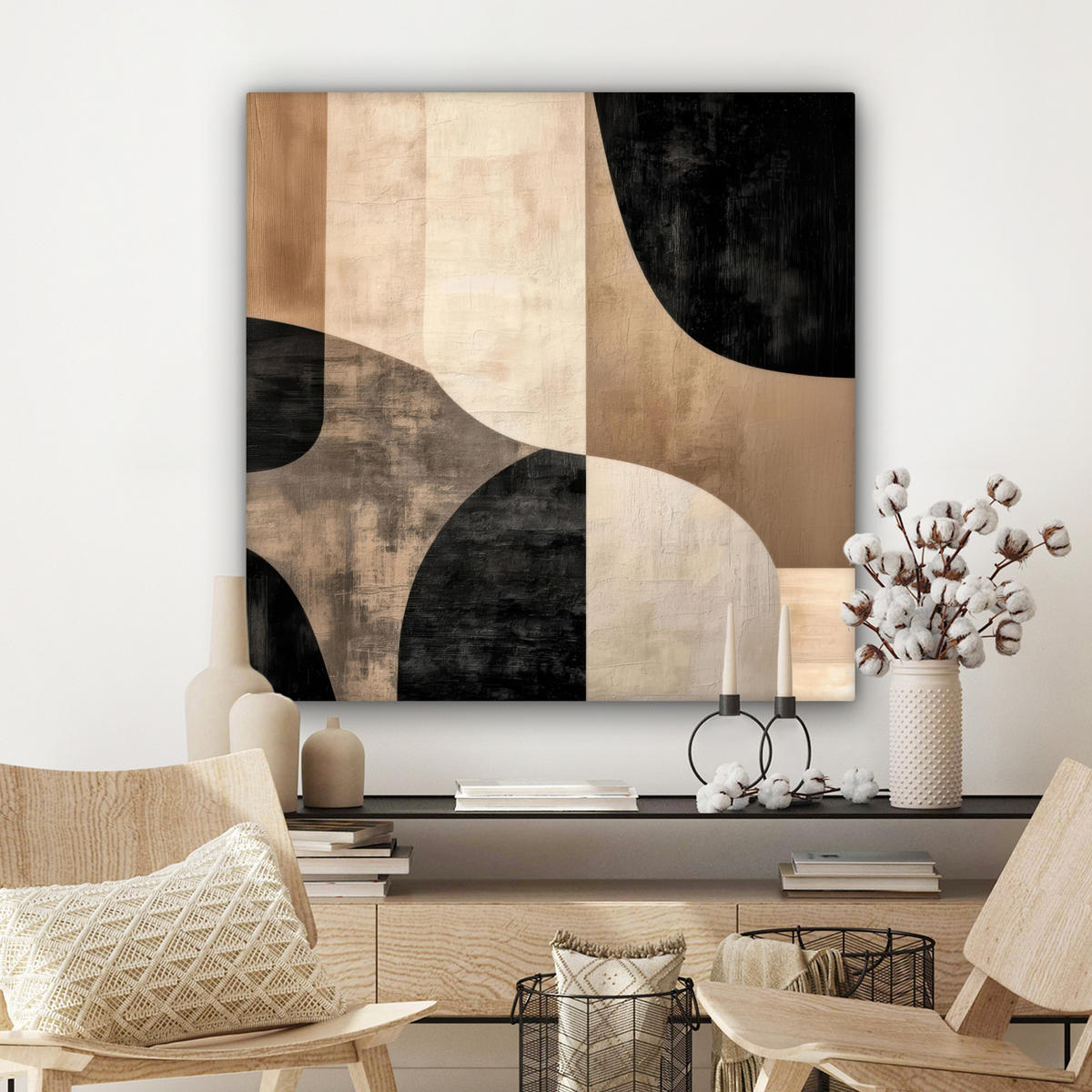 LEINWANDBILD Abstrakt - Flugzeuge - Schwarz - Rund Deko Groß 90x90 cm - Beige, Textil (90/90cm) - MuchoWow