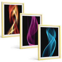 BILDER SET 3er Set - 40x60 cm Goldrahmen - Neonwellenlinien auf dunklem Hintergrund - Goldfarben, Kunststoff (40/60cm) - TULUP