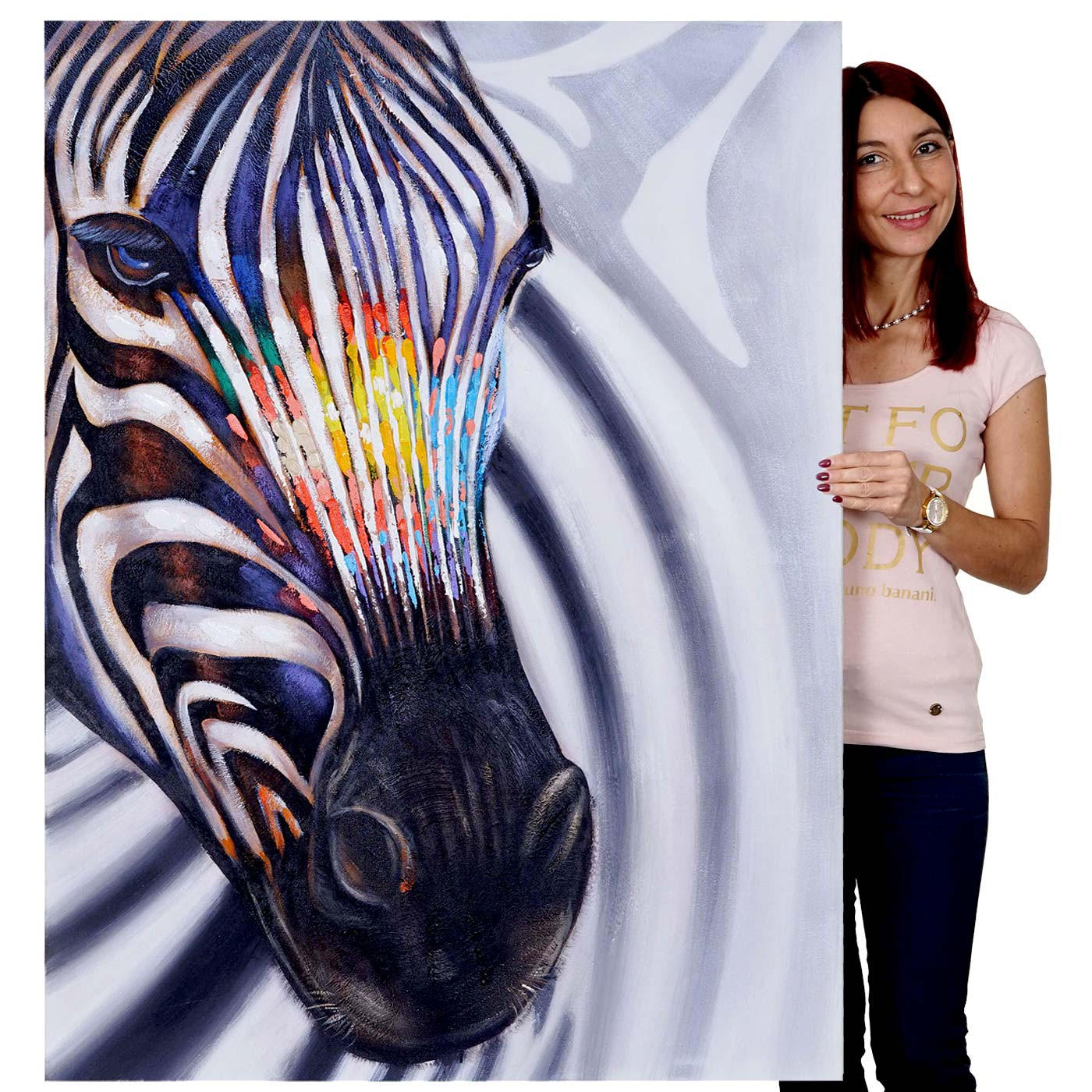 ÖLGEMÄLDE ZEBRAKOPF HANDGEMALT Mehrfarbig - Multicolor, Textil (120/90cm) - MCW