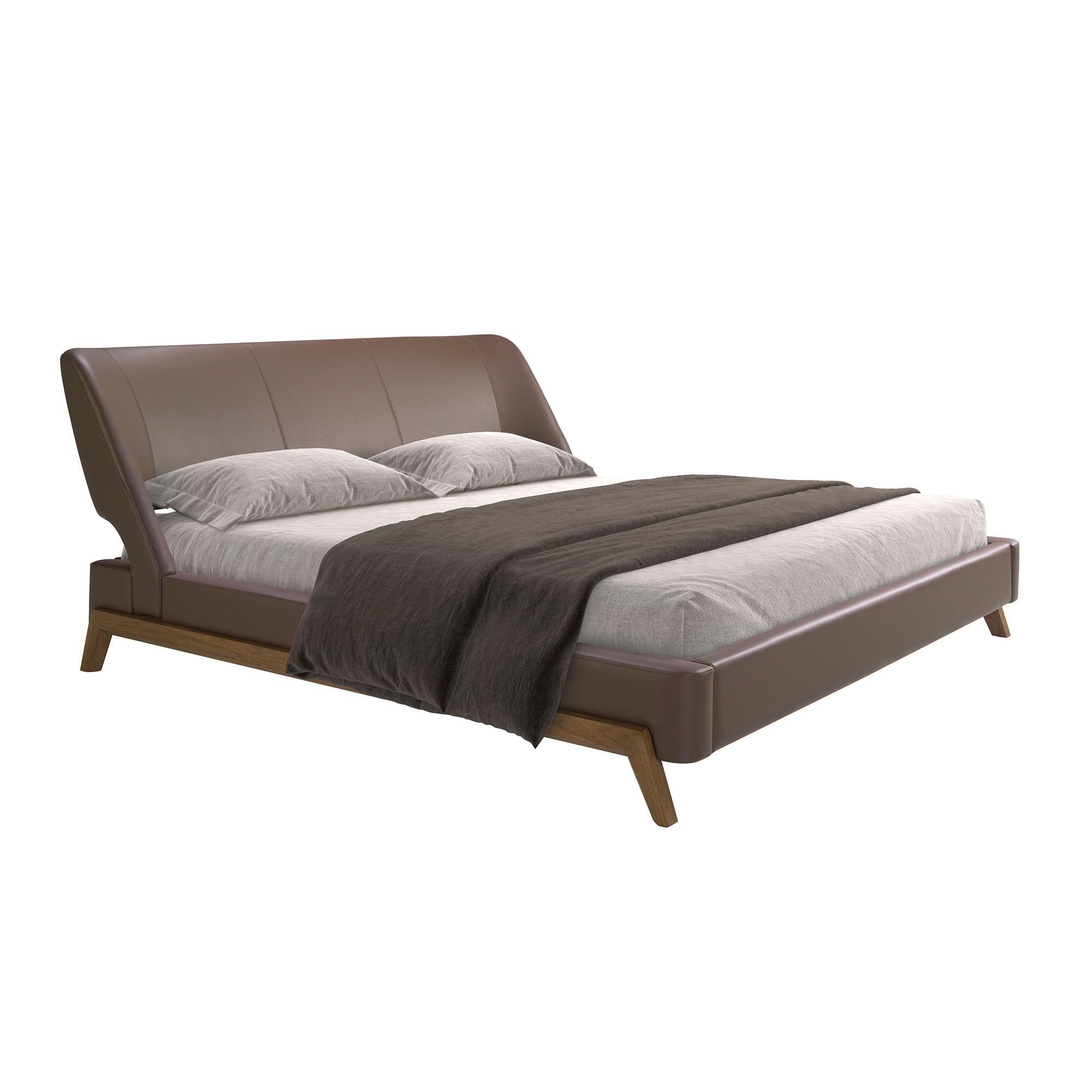 BETT Braun Walnuss 205/237/95 cm - Walnussfarben/Braun, Leder (180/200cm) - ANGEL CERDA