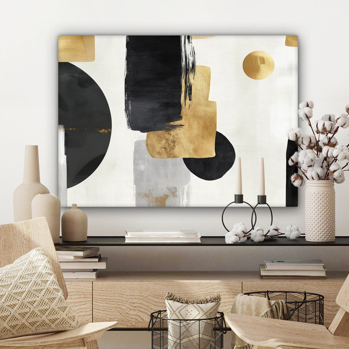 LEINWANDBILD Gold - Rechtecke - Kreise - Abstrakt Wandbilder 80x60 cm - Weiß, Textil (80/60cm) - MuchoWow