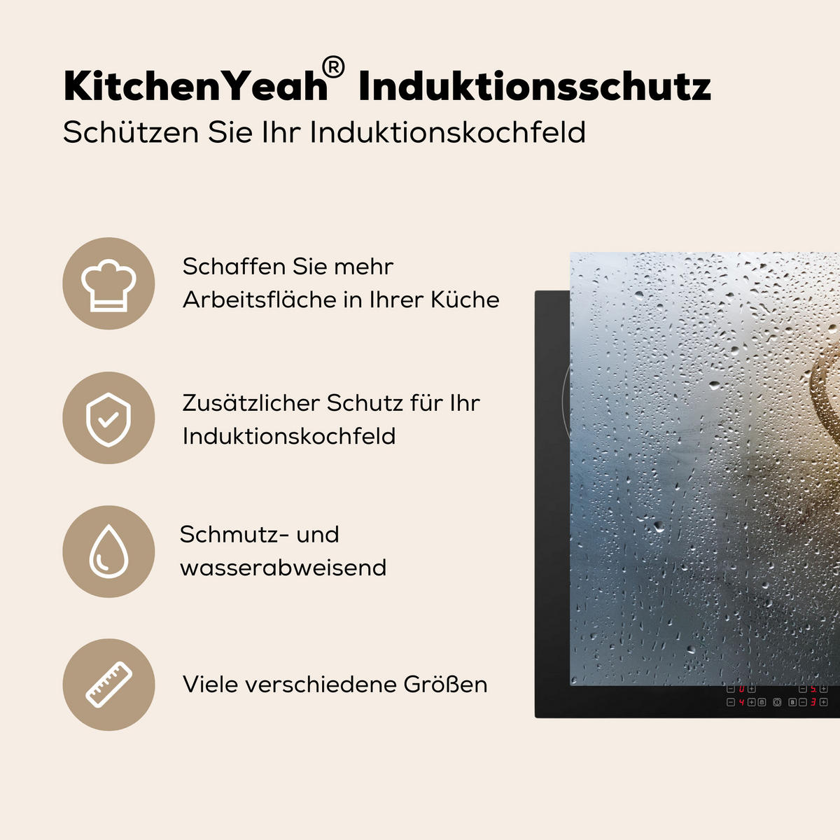 HERDABDECKPLATTE Herz - Kondenswasser - Wasser - 3D Induktionsmatte 71x52 cm - Grau, Kunststoff (71/52/0.2cm) - MuchoWow