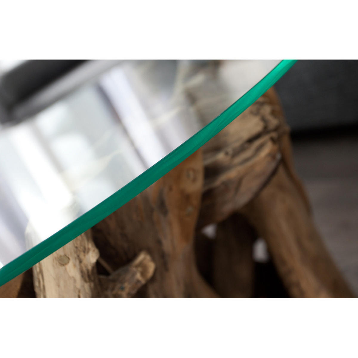 COUCHTISCH NATURE LOUNGE Teakholz rund 60cm - Transparent/Braun, Glas/Holz (60/60/40cm) - riess-ambiente