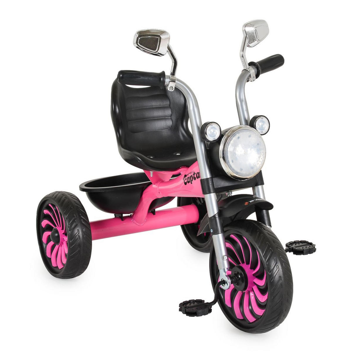 DREIRAD Captain Musikfunkion rosa Lichter Spiegel Hinterkorb Rückenlehne - Rosa, Metall (75/47/65cm)