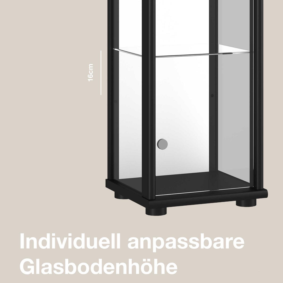 GLASVITRINE 33/37/176 cm mit Spiegel, LED, Schloss & 4 höhenverstellbaren Glasböden - Transparent/Silberfarben, Glas/Holzwerkstoff (37/176/33cm) - K-Möbel