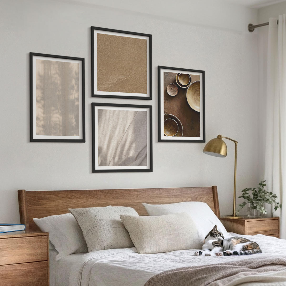 BILDER SET 4er Set - 50x50 cm & 40x60 cm Schwarzer Rahmen - Strukturen, Texturen, Minimalismus - Schwarz, Kunststoff (50/50cm) - TULUP