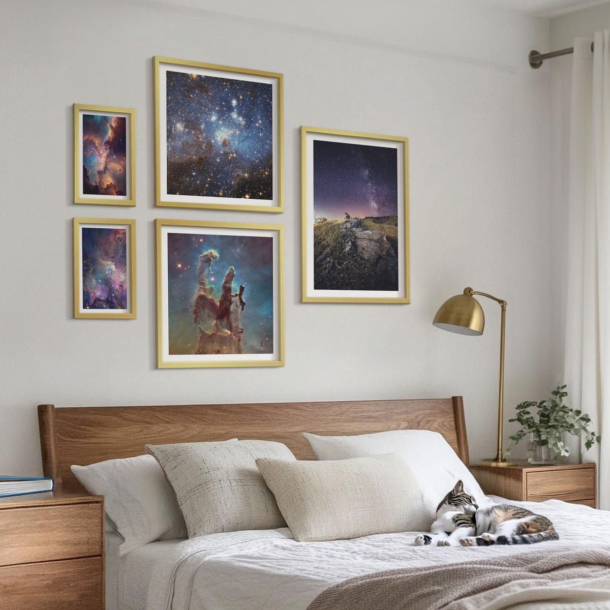 BILDER SET 5er Set - 50x50 cm & 20x30 cm & 40x60 cm Goldrahmen - Wasserfall in der Schlucht - Goldfarben, Kunststoff (40/60cm) - TULUP