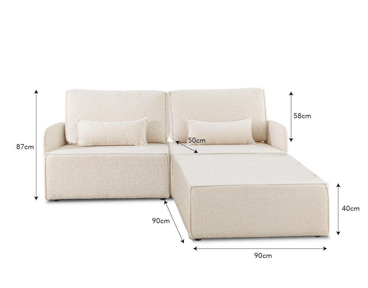 2-SITZER-SOFA Chaiselongue bezogen Bouclé und Kiefernholz Schneeweiß LEA - Weiß, Textil (188/87/90cm) - RNT By Really Nice Things