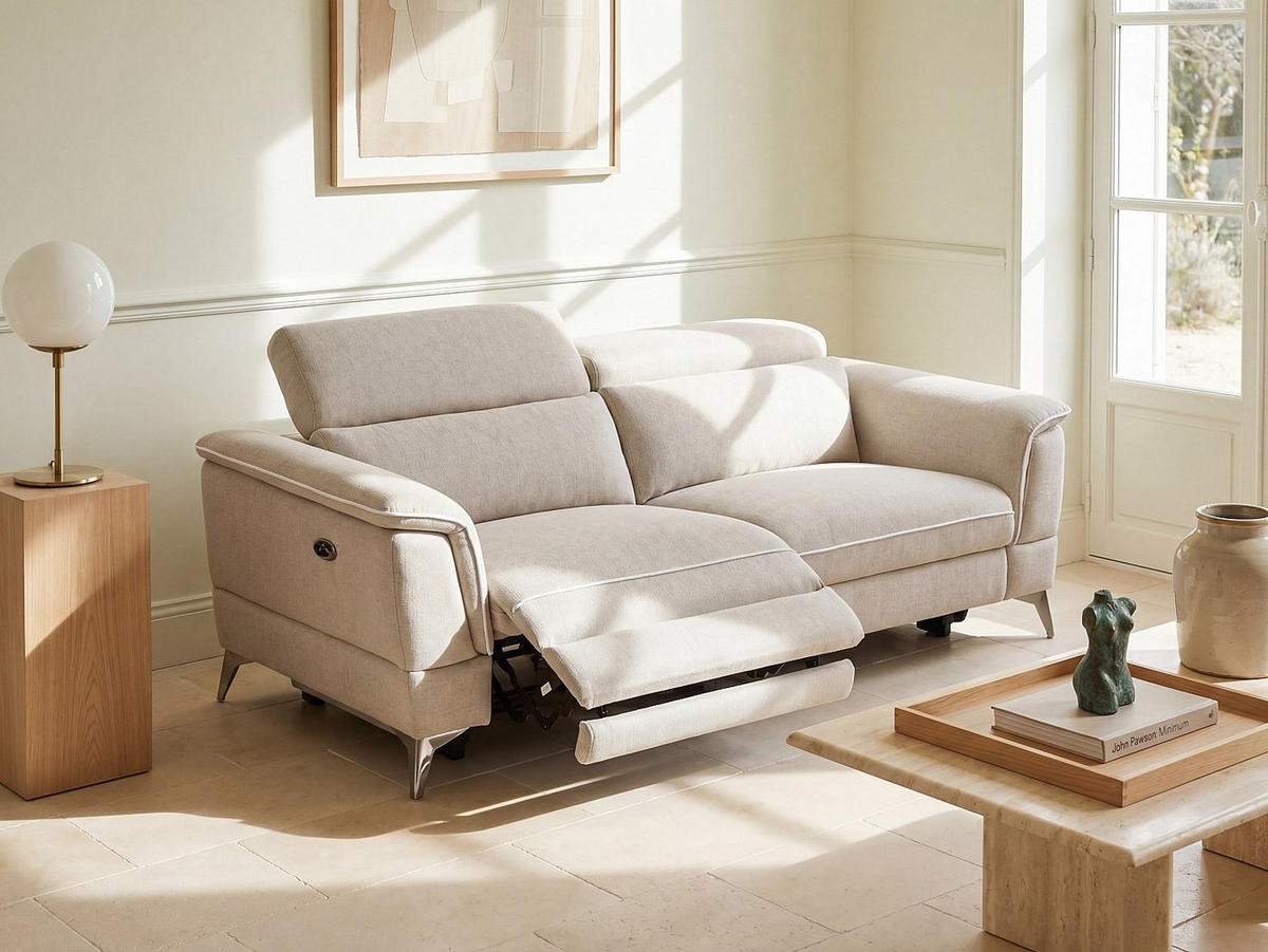 RELAXSOFA - 3 Personen - stoff - beige Macari - Beige, Textil/Metall (216/80/102cm) - Vente-Unique