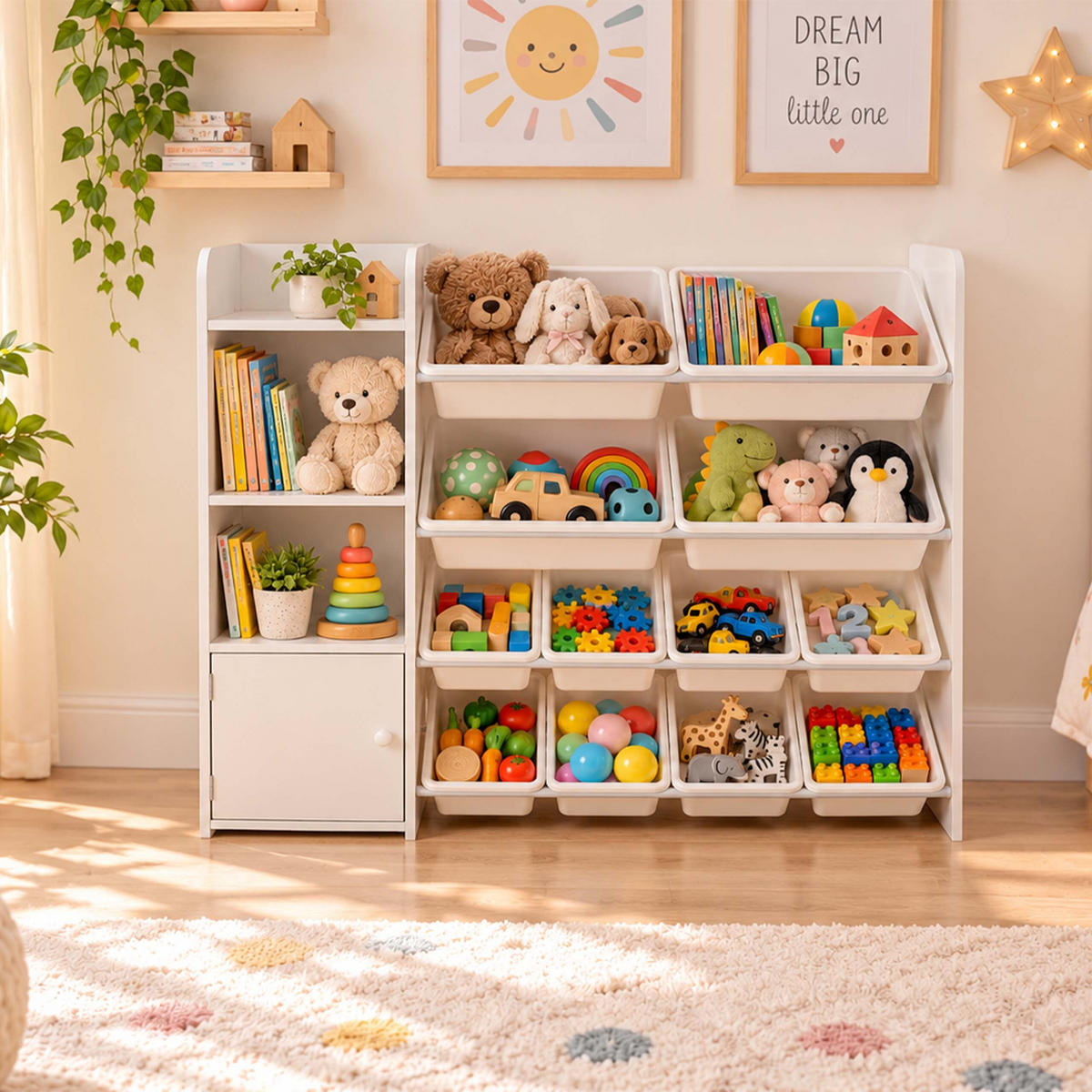 REGÁL bílý do dětského pokoje s 12 boxy 100x112x30 cm - bílá, kov/kompozitní dřevo (112/100/30cm) - Relaxdays
