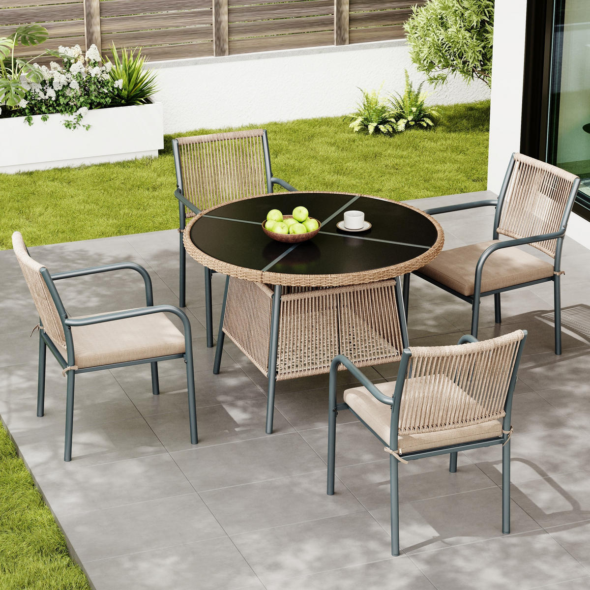 GARTENSETS aus Eisen, Polyester & Sicherheitsglas 110x110x74 cm in Beige - Beige, Metall - Modfu