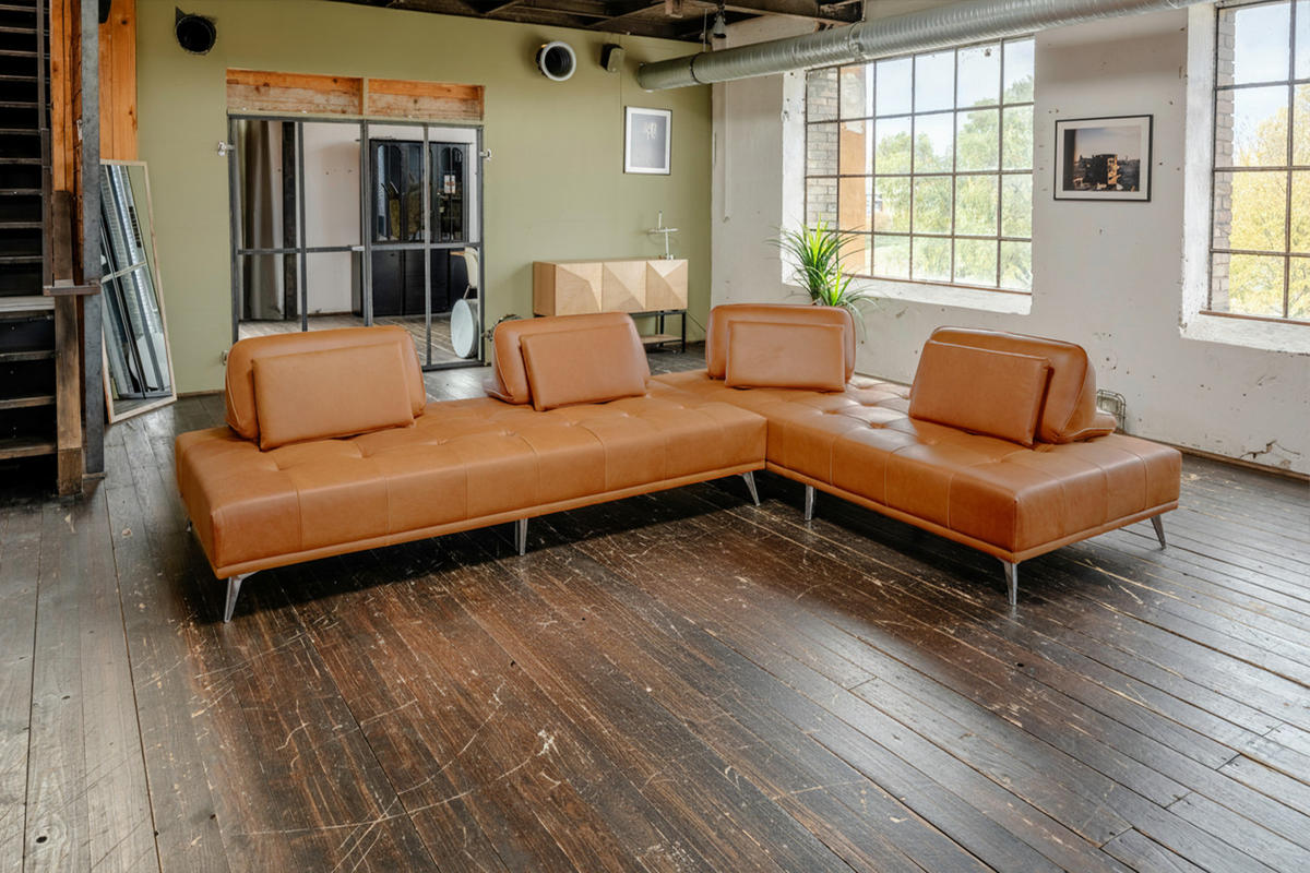 MODULSOFA WIOLO Braun Leder - Dunkelbraun/Silberfarben, Leder/Metall (350/83/240cm) - KAWOLA