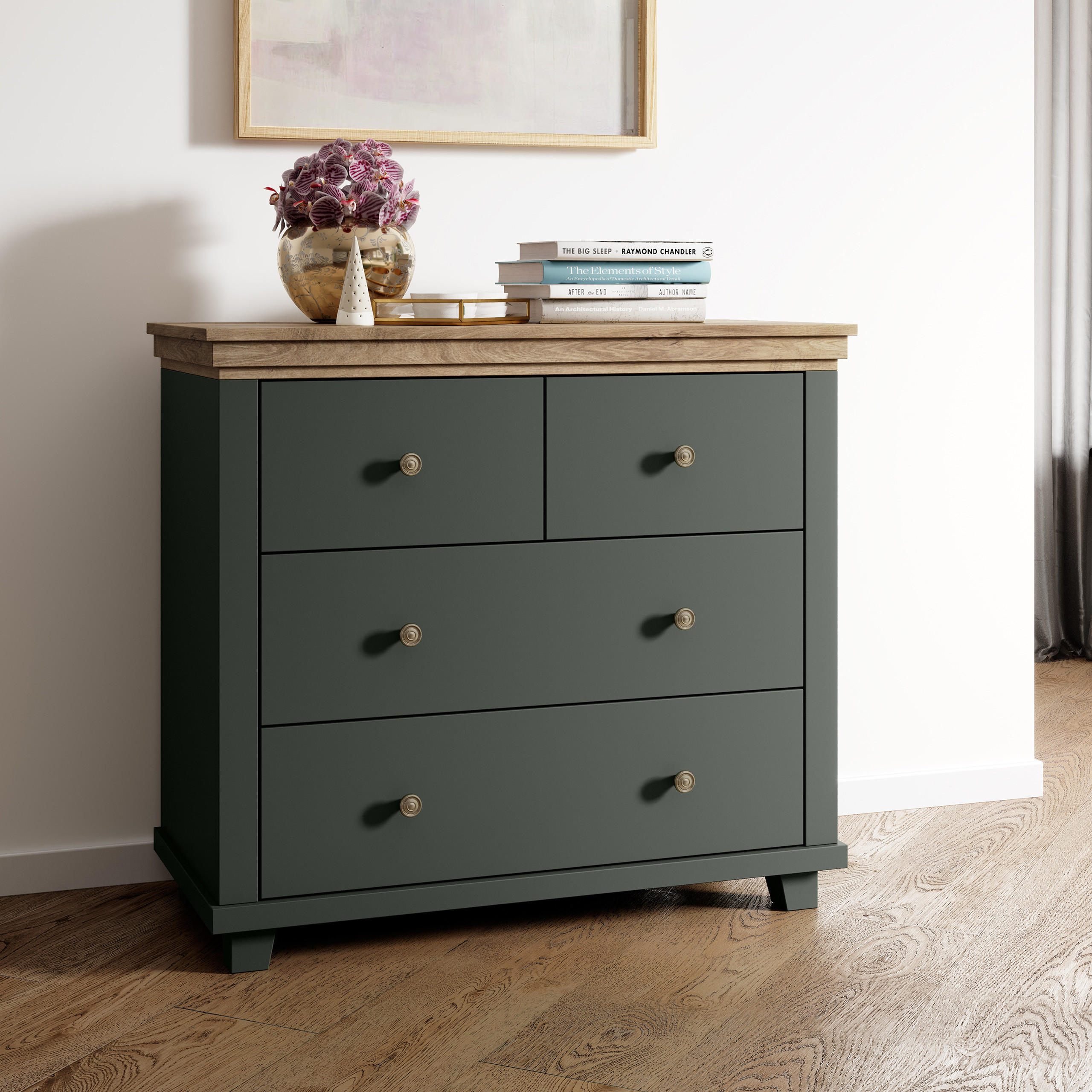 KOMMODE EVOLETTA 90/81/42 cm mit 4 Schubladen Grün - Grün, Holzwerkstoff (90/81/42cm) - MASSENO