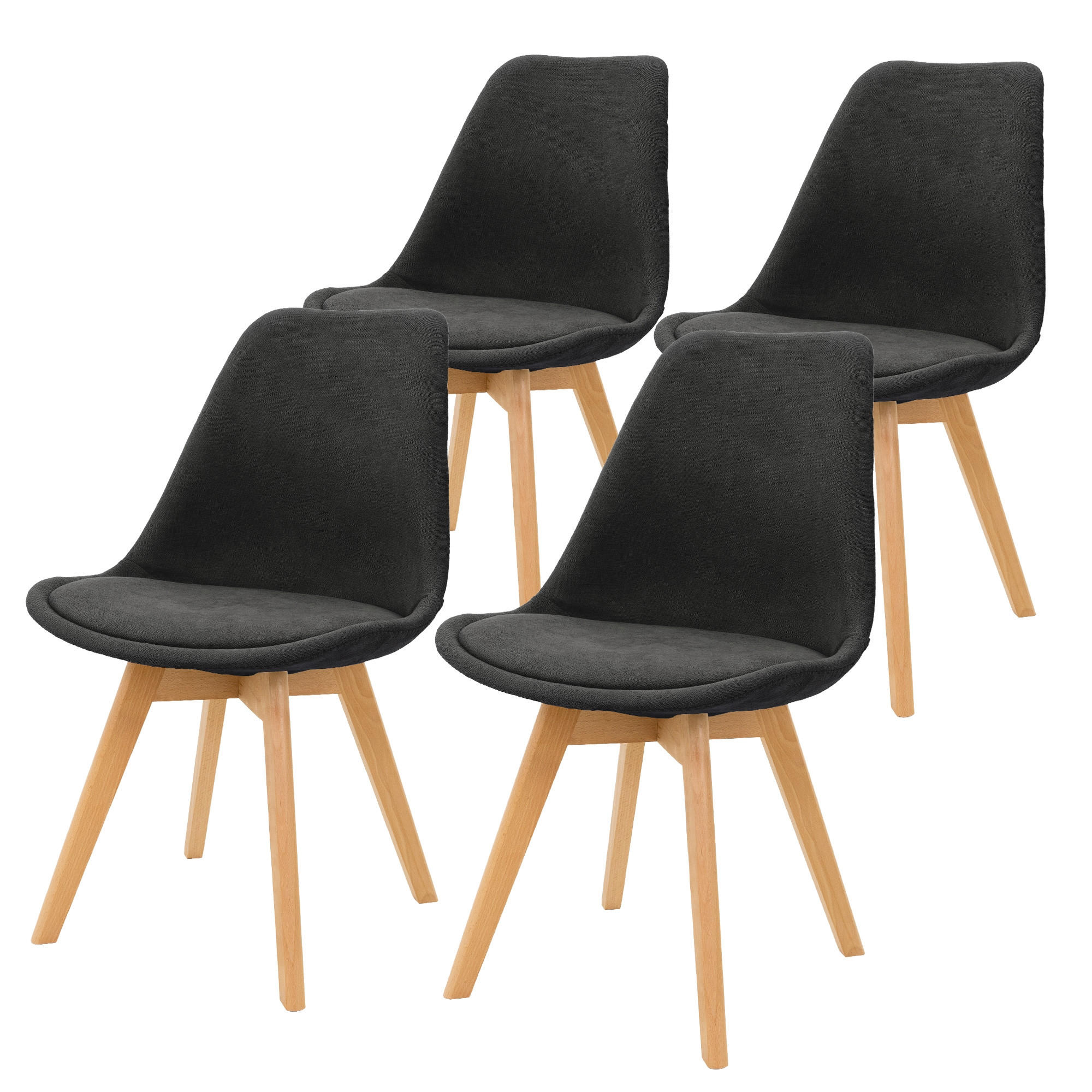 ESSZIMMERSTUHL Samt Schwarz 4er Set - Anthrazit, Holzwerkstoff (55/83/49cm) - ML-DESIGN