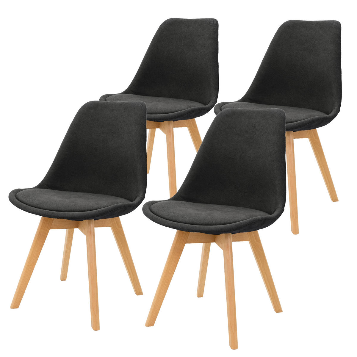 ESSZIMMERSTUHL Samt Schwarz 4er Set - Anthrazit, Holzwerkstoff (55/83/49cm) - ML-DESIGN