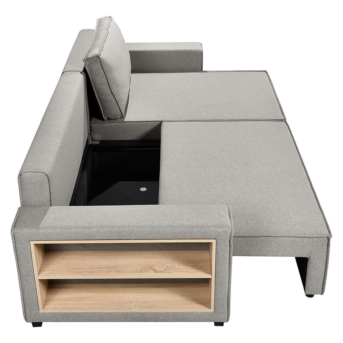 ECKSOFA mit Schlaffunktion - Flachgewebe - Schwarz/Grau, Kunststoff/Textil (284/155cm) - home24