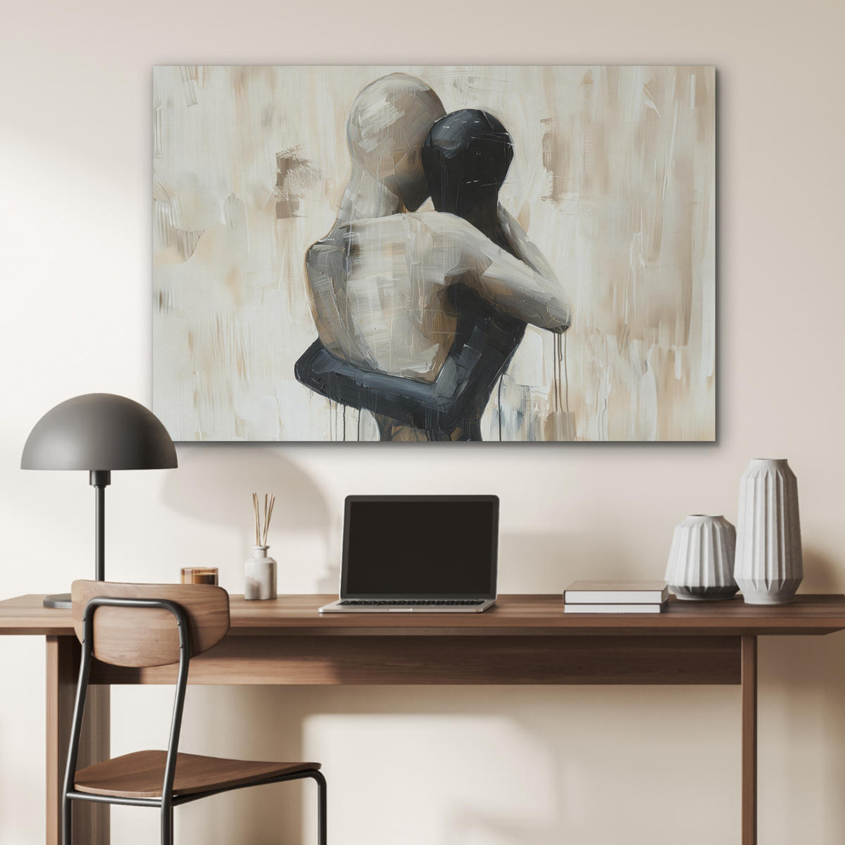 AKUSTIKBILD Abstrakt - Liebe - Schwarz und weiß - Modern Akustikpaneele 90x60 cm - Schwarz, Kunststoff (90/60/0.9cm) - MuchoWow