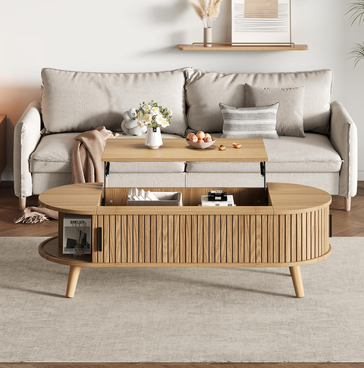 COUCHTISCH 120/50/39,5 cm natur aus MDF mit höhenverstellbarer Tischplatte - Naturfarben, Holzwerkstoff (120/50/39.5cm) - OKWISH