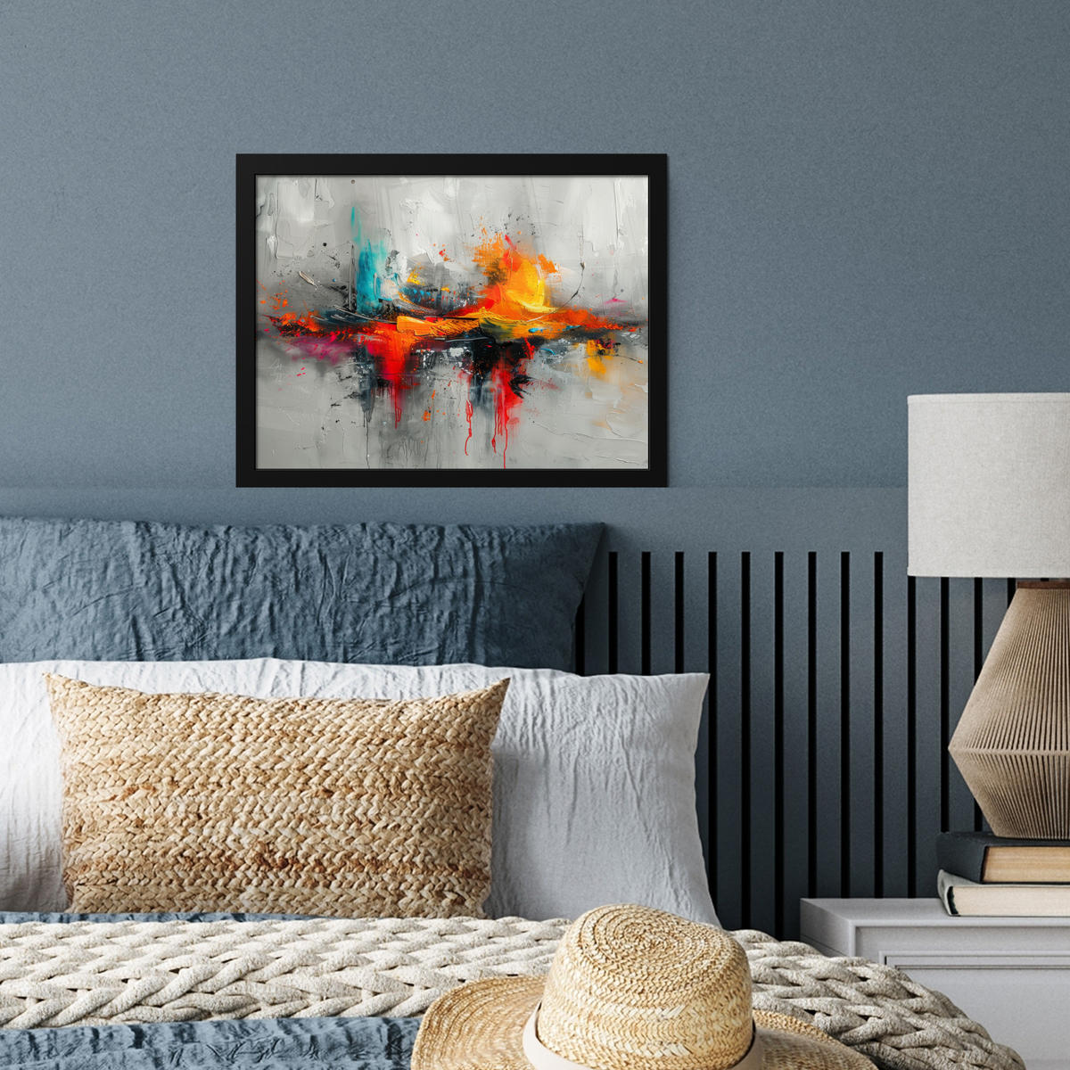 POSTER MIT RAHMEN Moderne Kunst - Orange - Grau - Abstrakt 40x30 cm - Hellgrau, Papier (40/30cm) - MuchoWow