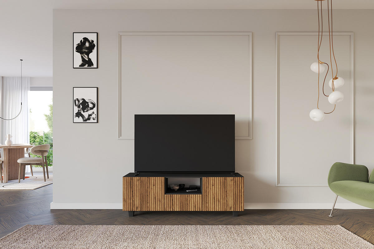 LOWBOARD NOA-2-S 140x50x41 cm - Schwarz / Katania - Eiche Wotan/Schwarz, Holzwerkstoff (140/50/41cm) - ALTDECOR