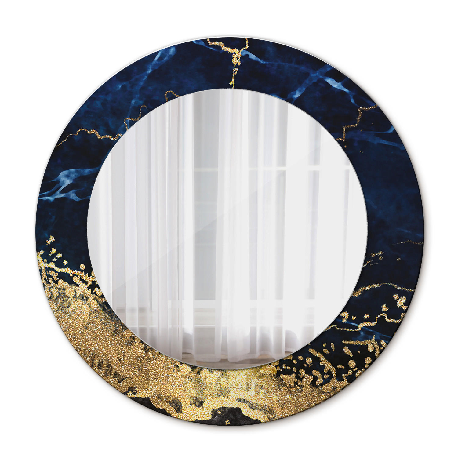 SPIEGEL Ø50 cm Rund mit Aufdruck - Goldfarben/Dunkelblau, Glas (50/50/0.4cm) - TULUP