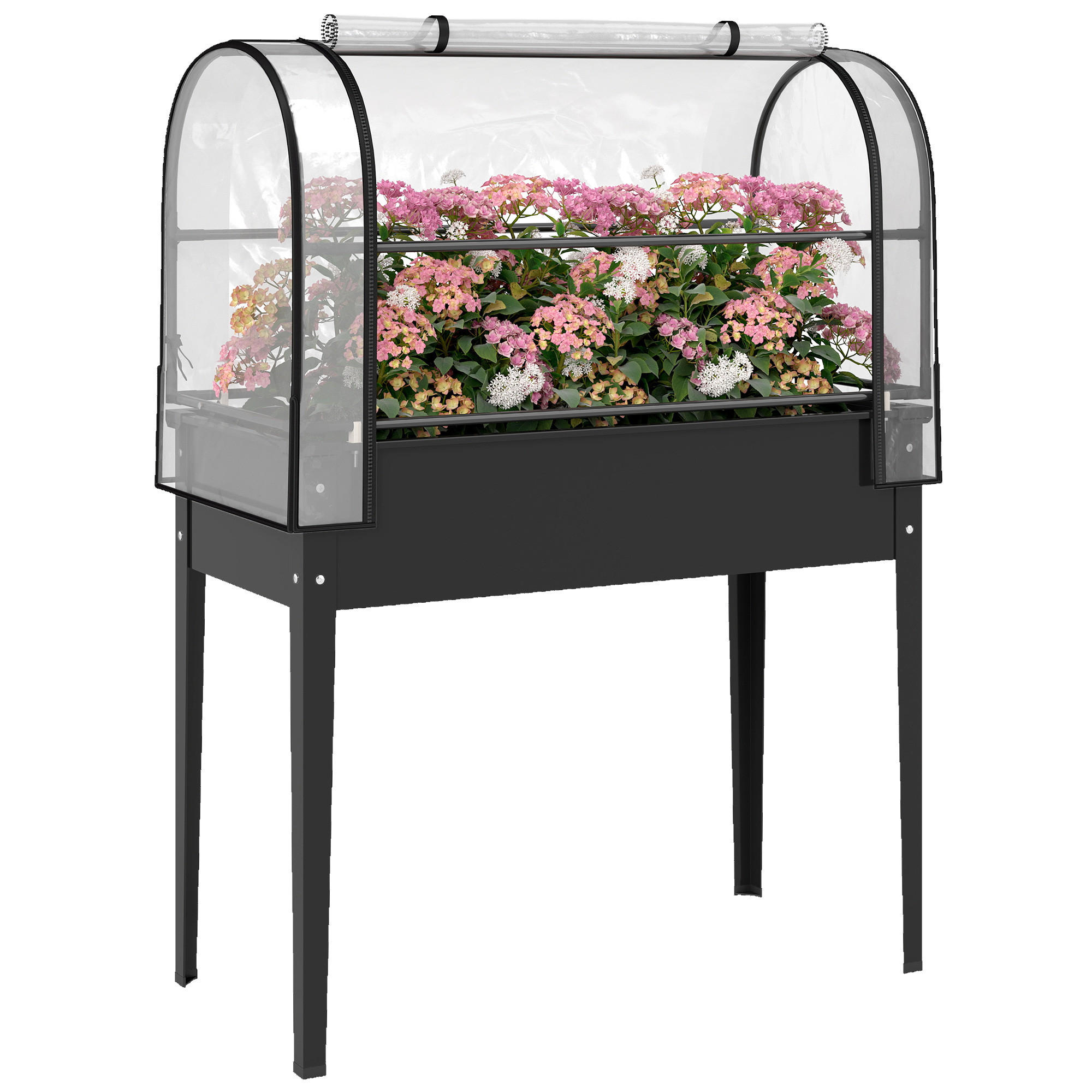 HOCHBEET DE-16061 mit klappbarer Gewächshausabdeckung Schwarz - Schwarz, Kunststoff (100/136/49cm) - ComfortXL
