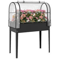 HOCHBEET DE-16061 mit klappbarer Gewächshausabdeckung Schwarz - Schwarz, Kunststoff (100/136/49cm) - ComfortXL