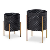 PFLANZKÜBEL 2er Set Metall Schwarz/Gold rund elegant - Schwarz, Metall (30/44cm) - KADIMA DESIGN