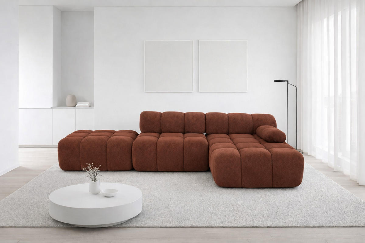 ECKSOFA L-Form Modular Mit Hocker, Veloursstoff Salvador, Dunkelbraun, Rechts, Selia - Dunkelbraun, Holz (285/160cm) - Kaiser Möbel