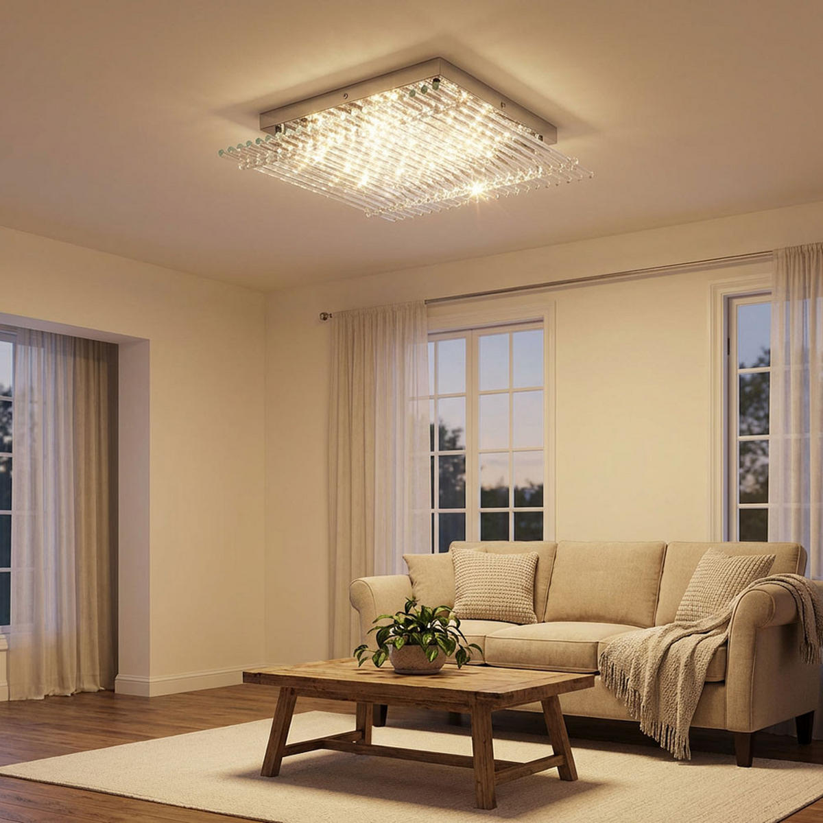 LED DECKENLEUCHTE Glasstäbe Klar Silber - Silberfarben, Glas (31/31/7cm) - Globo Lighting