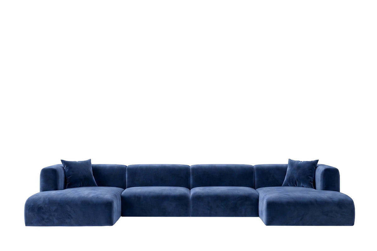 ECKSOFA U-Form, Velvet-Stoff Bluvel, Tintenblau, GRETA - Blau, Holz (408/70/179cm) - Kaiser Möbel