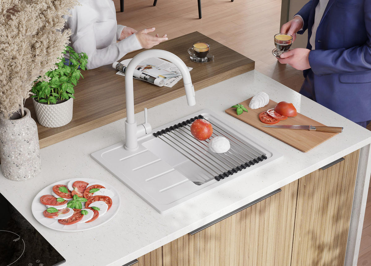 SPÜLBECKEN Kopenhagen Easy, 2-er set Weiß 55/44 cm 1 Becken + Ablauf-Set ab 45er Unterschrank - Chromfarben/Weiß, Kunststoff (55/17/44cm) - Primagran