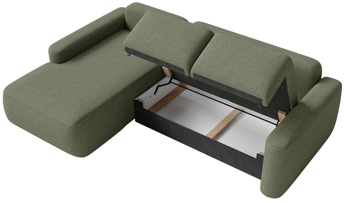 ECKSOFA Carnos Mini Olivgrün Chenille - Schwarz/Olivgrün, Kunststoff/Textil (238/164cm) - Selsey