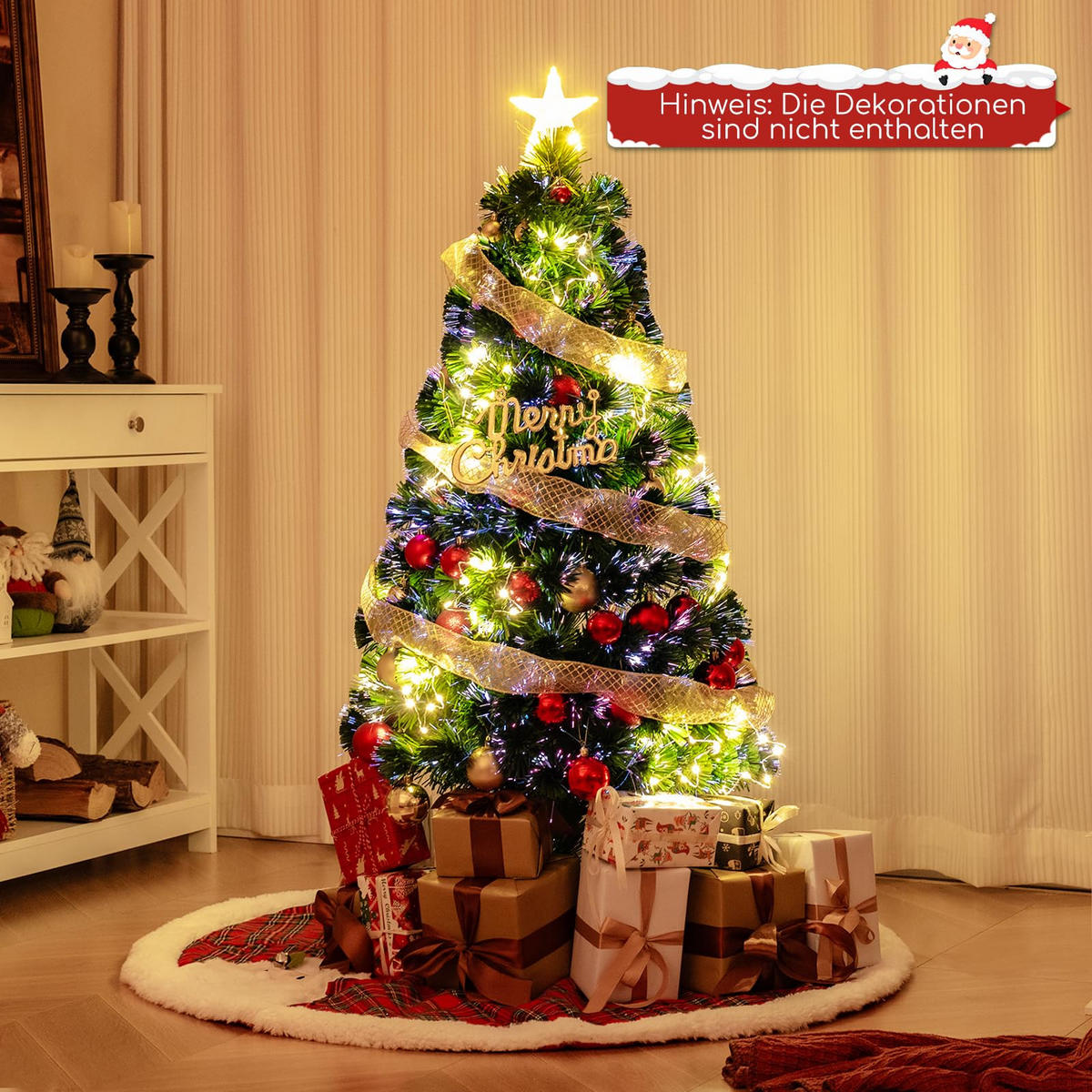 WEIHNACHTSBAUM Glasfaser Tannenform mit LEDs 120 cm grün - Grün, Metall (120cm) - COSTWAY