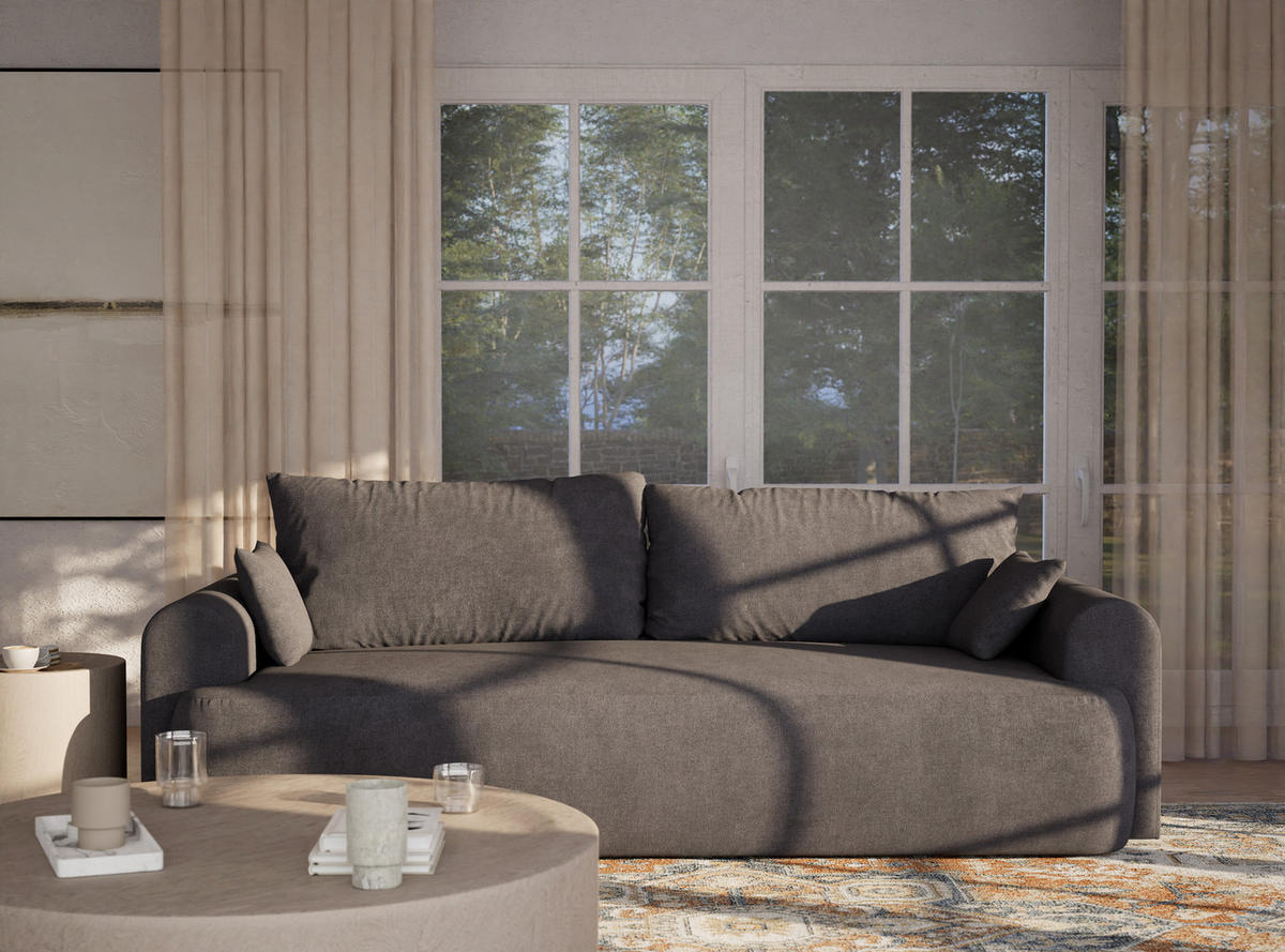 SOFA MIT SCHLAFFUNKTION Toluca Grau Chenille-Stoff - Schwarz/Grau, Holz/Holzwerkstoff (247/69/104cm) - Maison de Reve