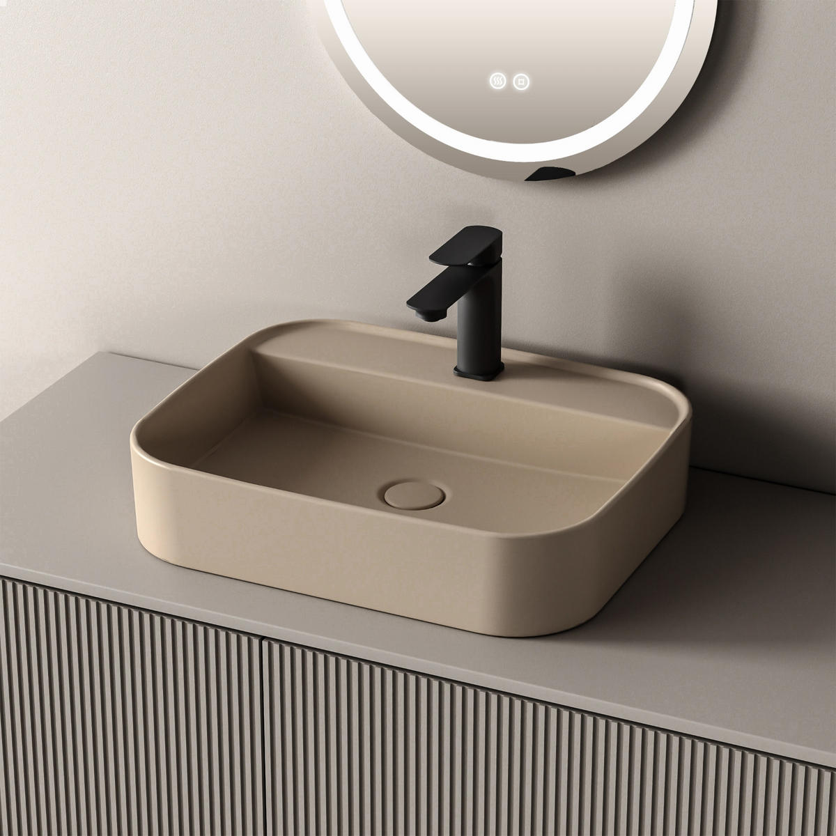 WASCHBECKEN Rechteck Abgerundete Ecken R Mattbeige 40/50/11 cm - Beige, Keramik (40/11/50cm) - EMKE