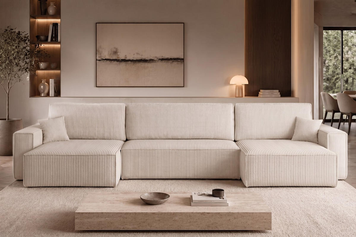ECKSOFA Mit Schlaffunktion Und Bettkasten BEST U XL Stoff Poso Beige - Beige, Holz (142/372cm) - Kaiser Möbel