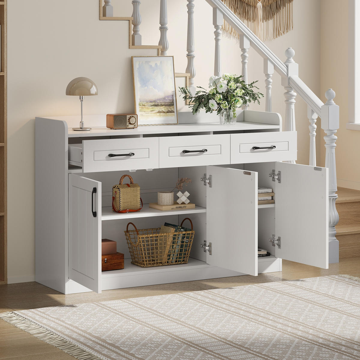 SIDEBOARD Weiß 3 Türen 3 Schubladen 120x35x80cm Stauraum - Weiß, Holzwerkstoff (35/80/120cm) - FLIEKS
